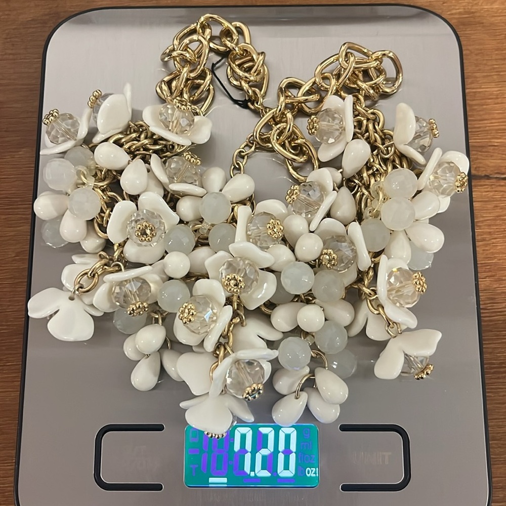 Talbots Floral Beaded Cluster Necklace in Creamy White and Gold - Picture 8 of 9